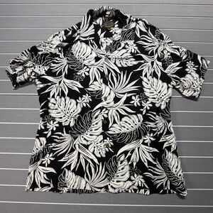 Hawaiian Reserve Collection Mens L Rayon Aloha Shirt Black White Tropical Floral